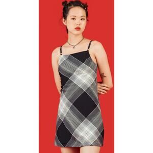 UNIF Byte Mini Dress in Black & Gray Plaid Size XL X-Large